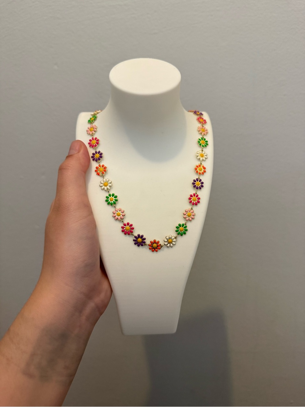 Rainbow Enamel Daisy Flower Chain Necklace Gold Tone Y2K Retro Spring